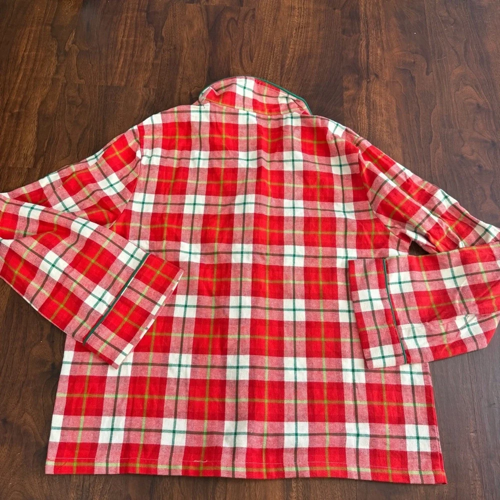 Disney Minnie Mouse Christmas Red and Green Plaid Fabric Pajama Top - Picture 4 of 8